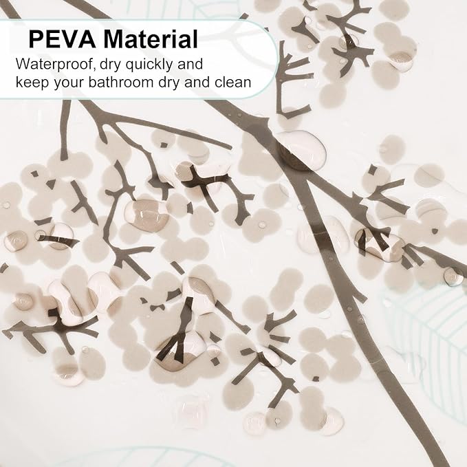 PEVA Shower Curtain, 72 x 72 Water Repellent Premium Bathroom Shower Curtain with 3 Magnetic Weights for Shower Stall, Bathtubs (Flower-2)