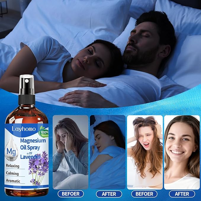 Magnesium Oil for Feet,Pure Magnesium Spray for Sleep,Liquid Topical Athletes Foot Spray Soothing Sore Muscles,Relaxing Leg Cramps Pain Ultra Concentration with Lavender Oil - 200ML