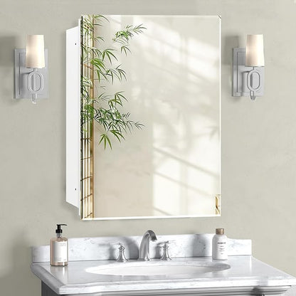 Medicine Cabinet, Rectangular Beveled Frameless Mirror Cabinet,Wall Mounted Cabinet for Bathroom Toilet Kitchen,Recess or Surface Mount,24x24 in