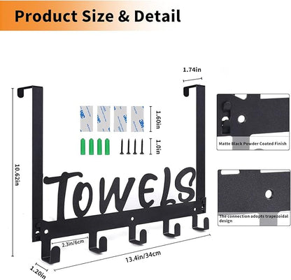 Over The Door Hook - 5 Coat Hooks Towel Rack for Bathroom & Bedroom (Pink)