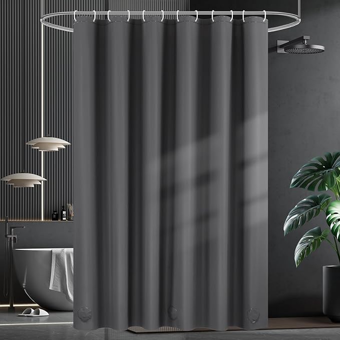 UFRIDAY Dark Grey Stall Shower Curtain Liner Premium PEVA 60 x72 inch,Heavy Duty Shower Curtain with 3 Weighted Magnets, Plastic Waterproof Grey Shower Curtains for Bathroom with 10 Hooks