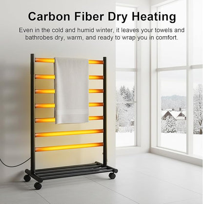 GROWNEER Upgraded Heated Towel Rack, 7 Bars Towel Warmer Rack, Wall Mounted & Freestanding Towel Warmer for Bathroom, Timer & Temperature Multi-Level Adjustments, Overheating Protection (Black)