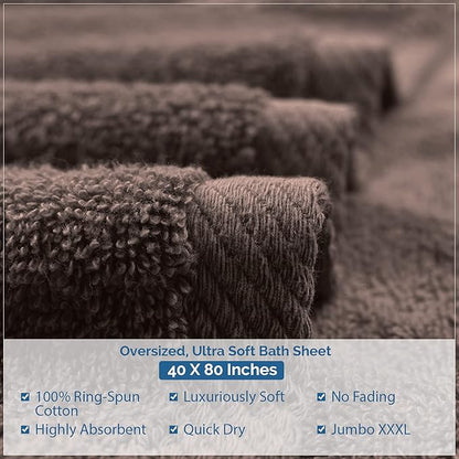 DAN RIVER Pack of 1 Bath Sheet 40x80 Inches, Oversized Bath Sheets Towels for Adults, Fluffy and Soft Plush Towels - Brown