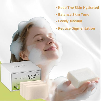 Kojic Acid Soap Bars with Retinol, Collagen, Vitamin C, Fresh Coconut Scent for Face and Body, Moisturizes, Smooth and Evenly Radiant (3 Pack)