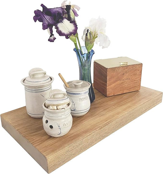 joelsantiques 24 Inch Wooden Floating Shelves for Wall - 24x10x2 in - Made of Natural Wood - Long Heavy Duty Rustic Wall Shelves for Bedroom - Perfect for Living Room, Kitchen - Beige