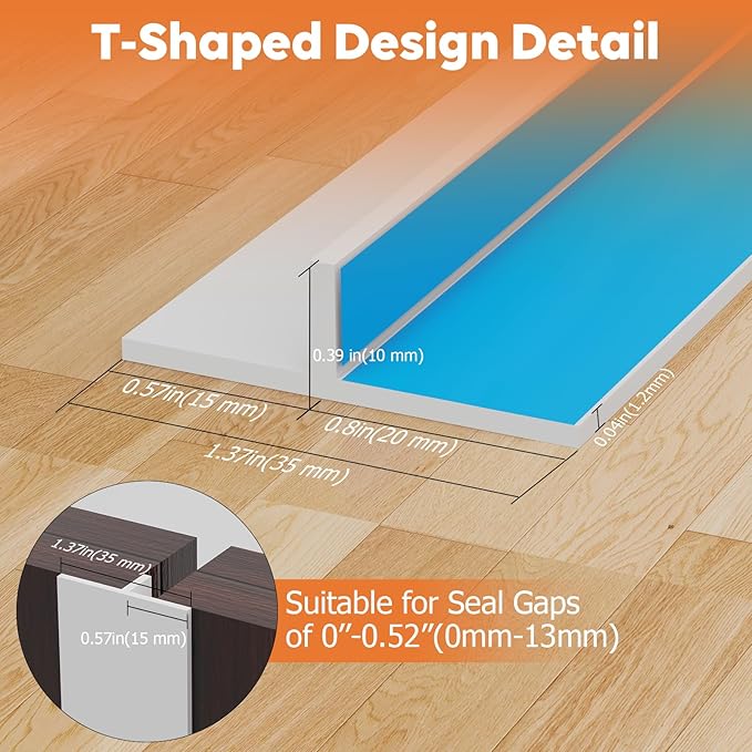 T-Shaped Silicone Door Weather Stripping for Side, 1.37 in x 50 Ft Door Draft Stopper Shower Seal Strip for Door Frame & Windows and Shower Sweep Gaps(White)