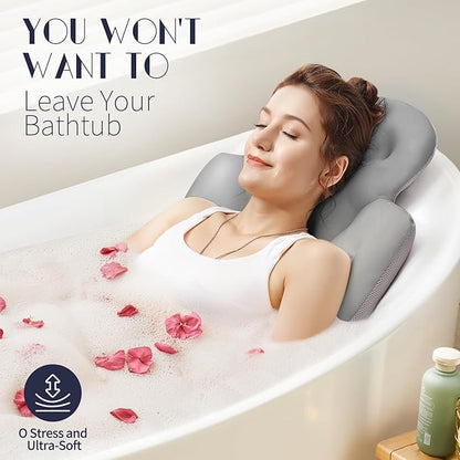 Full Body Bath Pillow for Bathtub, Thick Bathtub Cushion with Laundry Bag, Luxury Tub Pillow for Bath for Headrest Neck and Back Support Gray 51" x 16"