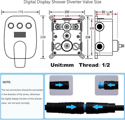 Chrome Shower Slide Bar System with 12inch Ceiling Rain Shower Head and 8inch Shower Faucet Set In Wall, Temperature Display Shower Faucet System Fixture with 2 in 1 Handheld Shower Wand