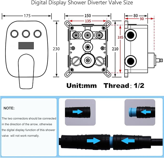 Shower Faucet Set Matte Black Shower System Temperature Display Diverter Shower Valve and 2 in 1 Handheld with Slide Bar, 12 Inch Ceiling Shower Head with 8 Inch Wall Mount Shower Head