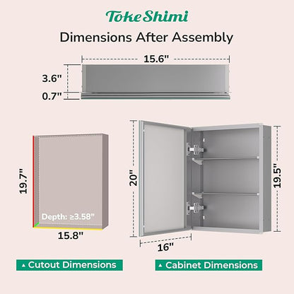 TokeShimi 16x20 Recessed Medicine Cabinet with Mirror Aluminum, Tempered Frameless Bathroom Mirror with Storage Adjustable, Silver Surface Mount Medicine Cabinet for Bathroom Farmhouse