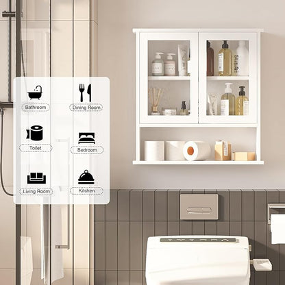 Modern Hanging Bathroom Cabinet, Sturdy Wooden Medicine Cabinet with Buffering Hinge & Anti-Scratch Door, Space-Saving Wall Mounted Over Toilet (Acrylic-Insert Panel Door)