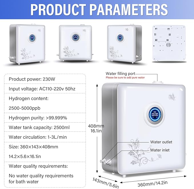 Nano Hydrogen Rich Moisturizing Bubble Bath Machine Above 4000ppd Molecular Hydrogen-Rich Water Bath Spa Bath Machine for Skin Health ﻿