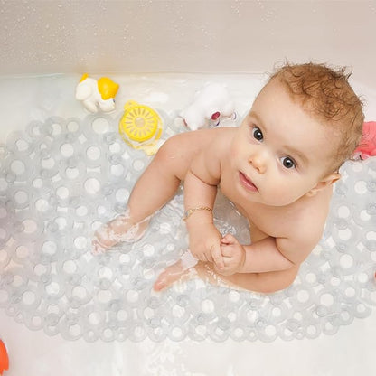 WELTRXE Oval Bathtub Mat Non Slip, Clear Bubbles Bath Mats for Tub, Shower Mat with Drain Holes, Suction Cups, Machine Washable Bath Tub Mat, BPA, Latex, Phthalate Free for Bathroom, 27 x 14 Inch