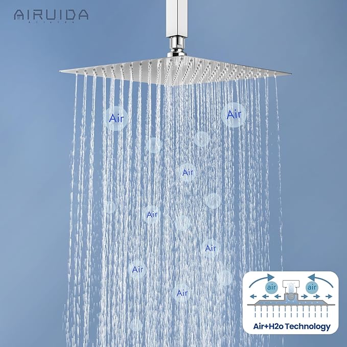 Airuida Shower Faucet Set and Handle Set Single Function Shower Trim Kit Ceiling Mount Rainfall Shower System with Male Threads and Rough-in Valve 10 Inch Square Shower Head Brushed Nickel