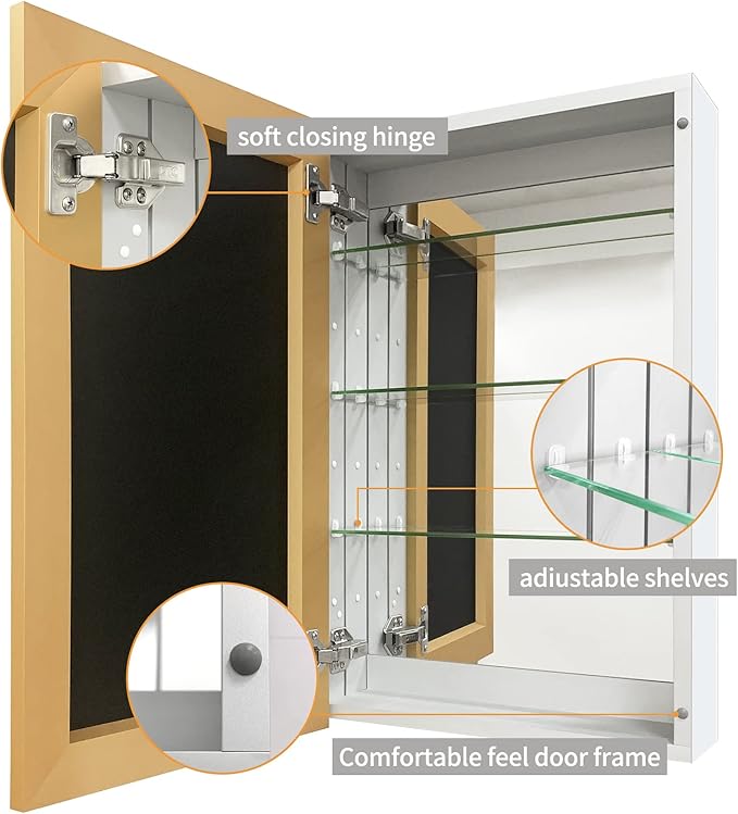 16x26 Inch Farmhouse Black Aluminum Medicine Cabinet with Mirror - Recessed/Surface Mount Rust-Resistant Framed Bathroom Storage Cabinet for Bathroom, Toilet & Kitchen