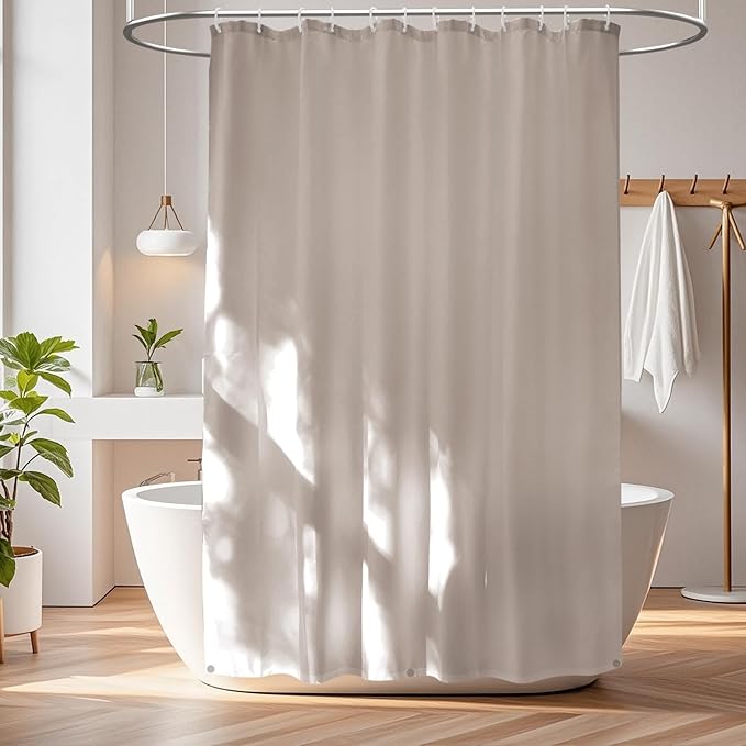 Waterproof Fabric Long Shower Curtain Liner with 3 Extra-Large Magnets, 72 x 78 inch Extra Long Khaki Cloth Shower Liner Machine Washable, Hotel Quality Lightweight Shower Curtain for Bathroom