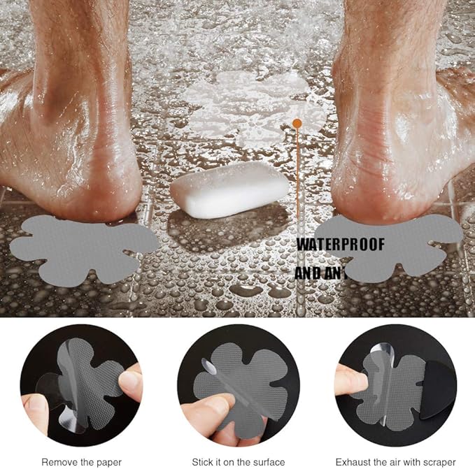 Bathtub Stickers Non-Slip, 24PCS Safety Shower Treads Adhesive Appliques with Premium Scrape (Gray)