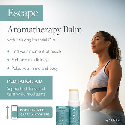 Scentered Aromatherapy Balm Stick - Escape - Natural Calm Essential Oil Roll On - Meditation Aid for Relaxation & Self-Care - Frankincense, Oud, Sandalwood - Self-Care Stocking Stuffers for Women