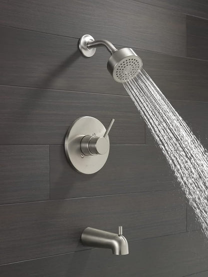 Delta Faucet Modern Brushed Nickel Tub and Shower Trim Kit, Shower Faucet with Single-Spray Touch-Clean Shower Head, Stainless T14459-SS-PP (Valve Not Included)