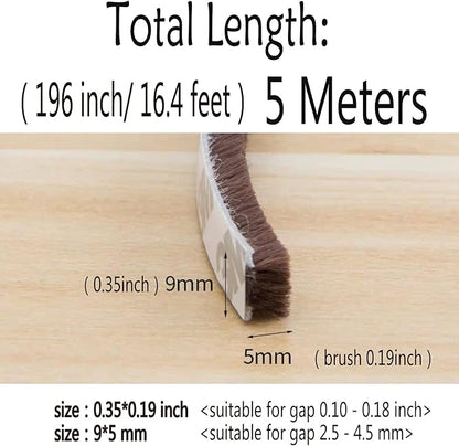 Weather Stripping Brush for Sliding Windows/Doors Frame Side,Pile Self Adhesive Weatherstrip Seal Strip Sealer Draft Stoppers (16.5ft x11/32 x 3/16 Brush inch, Brown)