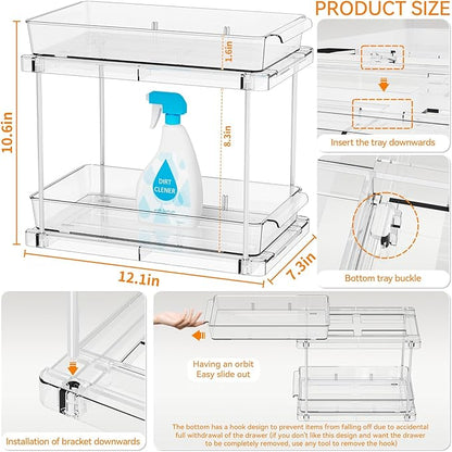 Yieach 2 Pack Pull Out Under the Sink Organizer,2 Tier 10.6″ High Medicine Cabinet Organizer for Vitamin,Pill Bottle,Supplement,Slide out Undersink Organizers and Bathroom Vanity Storage for Cupboard