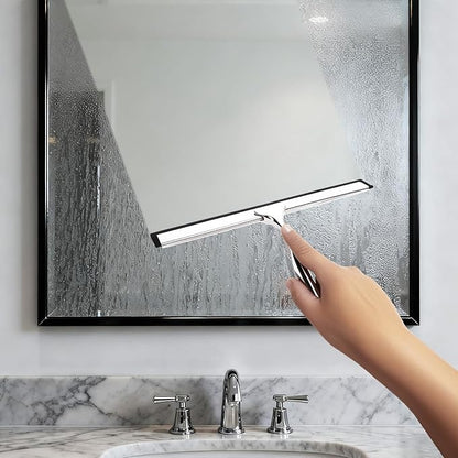 10-Inch Shower Squeegee with Hanger, All-Purpose Stainless Steel and TPR Rubber for Streak-Free Cleaning on Glass Shower Doors, Mirrors, Windows, Tile and Car Glass