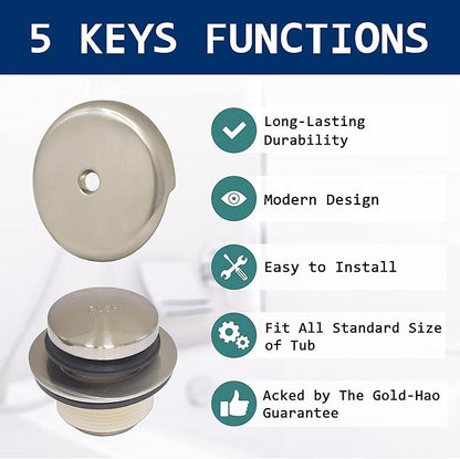 Tip-Toe Bathtub Drain Kit - with 1 Hole Bathtub Overflow Drain Cover & Tip-Toe Tub Trim Set (Brushed Nickel)