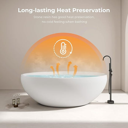 Upgraded 67" Stone Resin Freestanding Bathtub, Oval Solid Surface Extra Wide Tub with Overflow and Pop-up Drain, Matte White