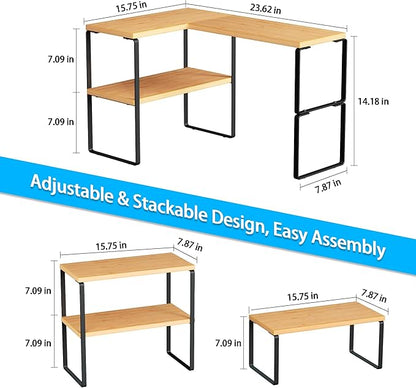 Golener Countertop Organizer Corner Shelf, 2-Tier Adjustable Stackable Corner Shelves for Kitchen, Spice Rack, Coffee Area, Over Sink, Bathroom, Dresser Table, Corner Counter Shelf Stand, Bamboo