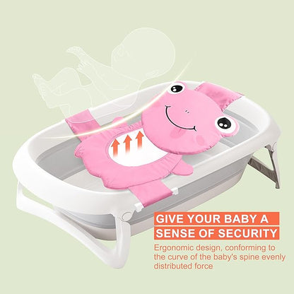 Baby Bath Seat Support Net, Quick Drying, Adjustable, Comfortable, Non-Slip, Infant Bathtub Sling Shower Mesh for a Tub, Soft Newborn Bath Mat (Deep Pink Frog)