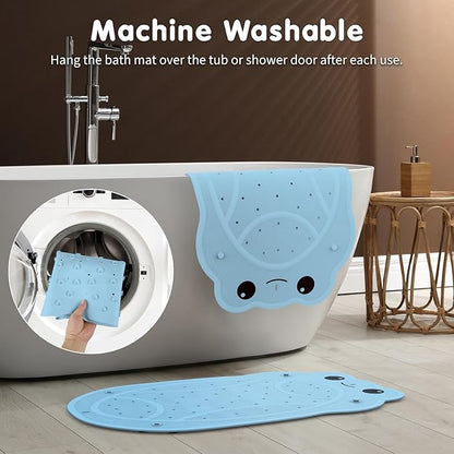 Bathtub Mat Non Slip, Kids Bath Mat 30"x 18", Bath Mat for Tub Non Slip with Strong Suction and Textured Surface, Natural Rubber Latex Free PVC Free Safe for Baby, Frog Pattern, Blue