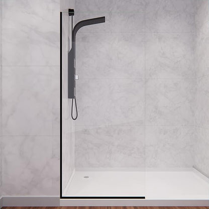 ANZZI 74 X 34 Inch Frameless Fixed Glass Shower Screen Shower Door in Matte Black | Screen Water Repellent Clear Tempered Glass Single Panel for Shower Room | Glass Screen Frame Hardware Complete Kit