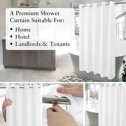 River Dream Extra Long Shower Curtain No Hooks or Liner Needed - Soft Microfiber 84" Long Fabric Shower Curtain Liner Set, Machine Washable & Water Repellent, White