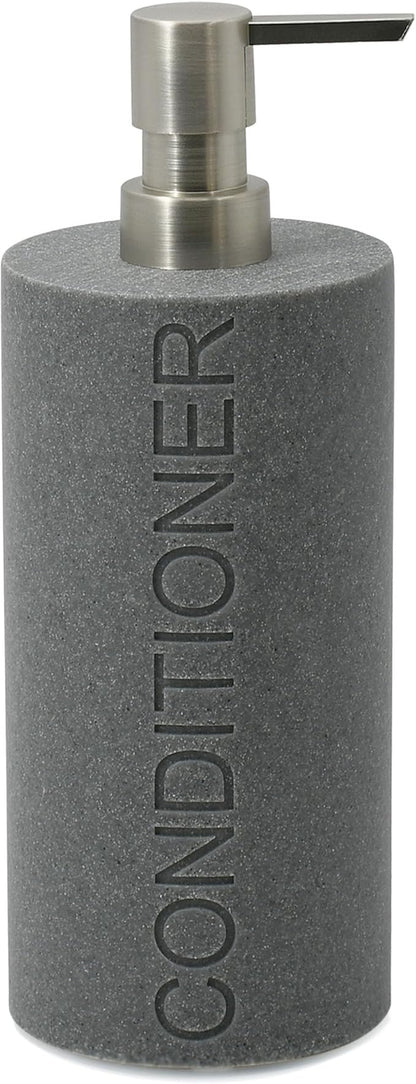Resin Neutral Gray Sandstone Conditioner Engraved Bottle Refillable Pump Dispenser, Durable Waterproof Resin Construction for Bath, Shower - Gray Sandstone Satin Nickel Pump