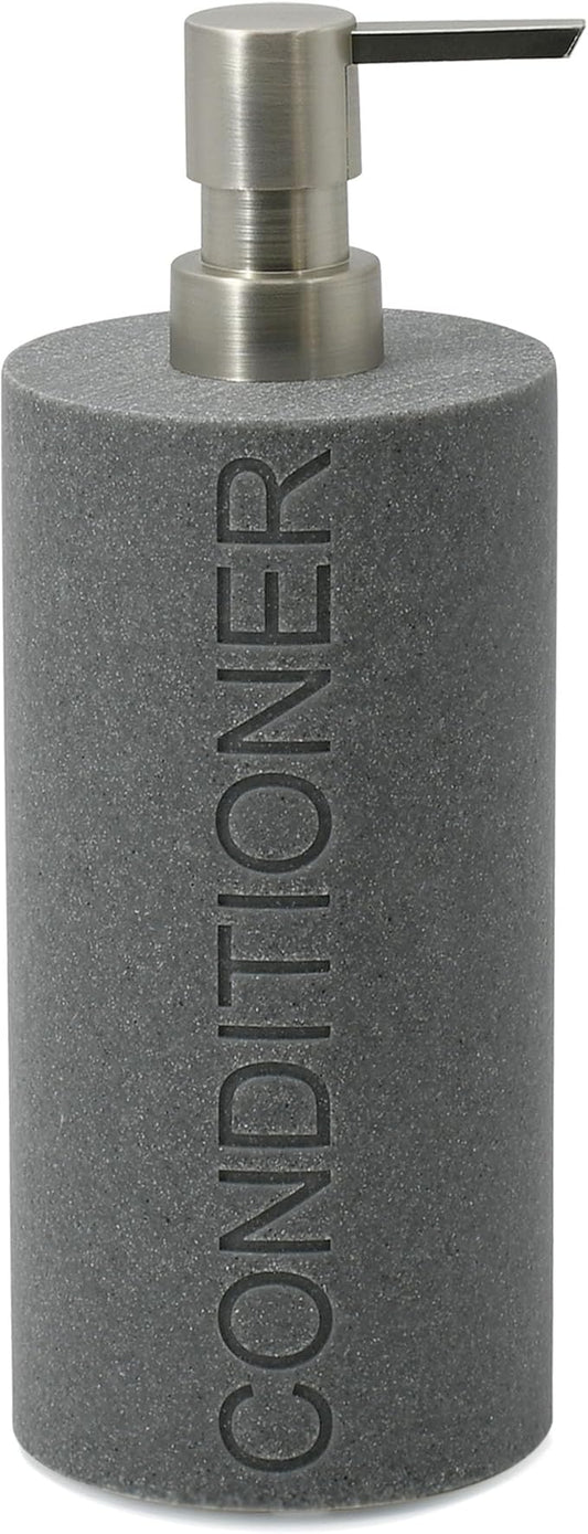 Resin Neutral Gray Sandstone Conditioner Engraved Bottle Refillable Pump Dispenser, Durable Waterproof Resin Construction for Bath, Shower - Gray Sandstone Satin Nickel Pump