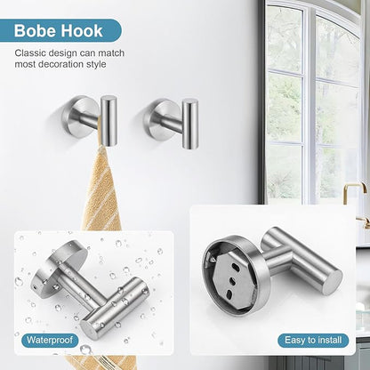 TQKAG Brushed Nickel Bathroom Hardware Set 6-Piece Bathroom Accessory Set 23.6 Inch Round Stainless Steel Towel Bar Set Wall Mounted
