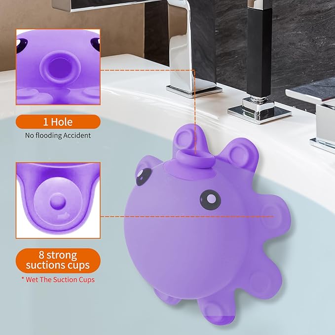 Bathtub Overflow Drain Cover - Tub Soak Bath Cover, Adds Inches of Water for Deeper Bath (Purple)