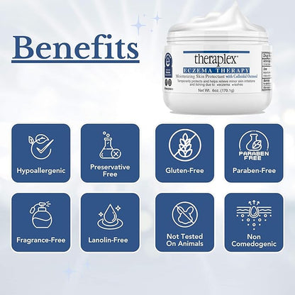 Theraplex Eczema Therapy (6 oz) - Moisturizing Skin Protectant with Natural Colloidal Oatmeal, Noncomedogenic, and Hypoallergenic, Fragrance-Free - National Eczema Association Seal of Approval