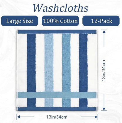 Jacquotha 12 Pack Wash Cloths for Showering 3 Colors, Cotton Washcloths Gentle for Men Women Kids, Durable Wash Rags Large Size 13" X 13"