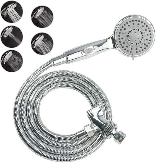 HauSun Handheld Shower Head with On/Off Switch - 5 Spray Settings 6.5 Feet Extra Long Hose High Pressure with Bathroom Faucet Kit - Universal Adapter Holder Mount for Wall,Chrome Finish