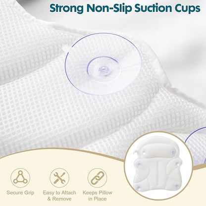 Bath Pillows for Tub – 4D Air Mesh Bathtub Pillow with Head, Neck & Shoulder Support, Larger Size Non-Slip Tub Pillow for Bathtub & Jacuzzi, Bath Tub Pillow with Wash Bag, Gift for Women & Men