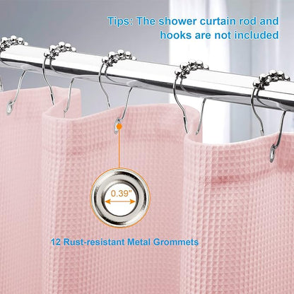 AmazerBath Waffle Shower Curtain, Blush Pink Shower Curtain Fabric 78 Inches Long with Waffle Weave, Heavy Duty 240GSM Hotel Quality, Bathroom Shower Curtains, 72 x 78 Inches