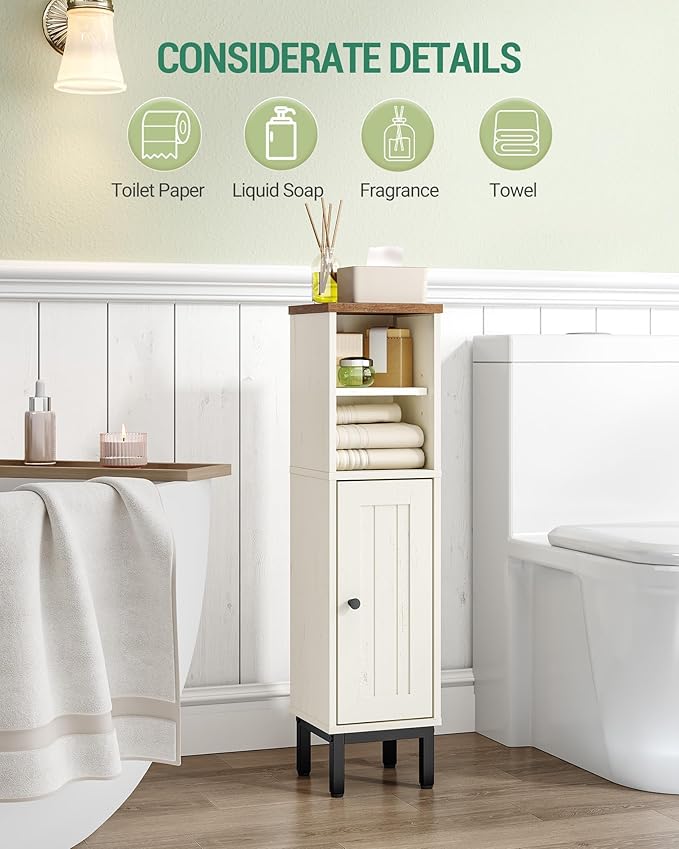 Bathroom Storage Cabinet, Corner Floor Cabinet with Shelves, Customized Door Opening Direction, Bathroom Organizer with Adjustable Shelf for Kitchen, Living, Toilet Paper Cabinets White Brown