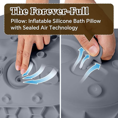 Silicone Bath Pillow for Tub Adults, 4D Air-Cushion Bathtub Pillow for Head Neck and Back Support, Non-Slip Suction Cups, Quick-Drying Waterproof Spa Pillow, Easy to Clean & Store，Gray