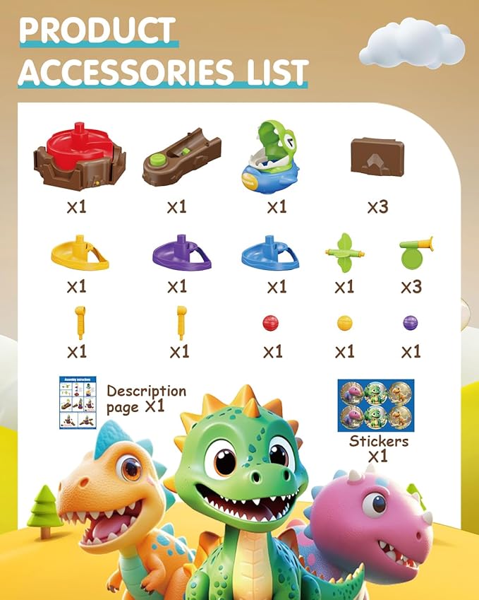 Dinosaur Ball Drop Tower for 3 4 5 6 7 8 Years Old Kids, Dino Spin Twister Toddlers Toy, Shoot Balls Toddler Montessori Toys Gifts for 3-6 Year Old Boys Girls, 2 Single Player Mode