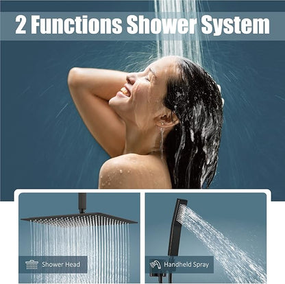 Aolemi Ceiling Mount Shower System Rain Shower Head with Handheld Spray High Pressure Shower Faucet Set Rough-in Valve Shower Trim Kit Included Bathroom Oil Rubbed Bronze 16 Inch Ceiling Shower Head