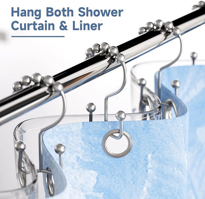 Titanker Shower Curtain Hooks Rings, Rust-Resistant Metal Double Glide Shower Hooks for Bathroom Shower Rods Curtains, Set of 12 Hooks - Chrome