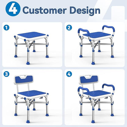 FSA/HSA Eligible Shower Chair for Inside Shower with Reinforced Crossing Bar, Heavy Duty Shower Seat 500lbs with Padded Arms and Back, Height Adjustable Shower Chair for Elderly and Disabled