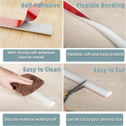 118Inch New Shower Threshold Water Dam Barrier,Collapsible Self-Adhesive Silicone Shower Water Guard for Bathroom Bathtub and Kitchen,Shower Water Blocker Suitable for Wheelchair Access(White)