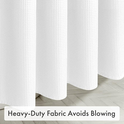 AmazerBath White Shower Curtain 72x74 Inches, Waffle Shower Curtains for Bathroom, Cloth Shower Curtain Fabric Heavy Duty 240GSM, Thick Bathroom Shower Curtains Hotel Quality, Premium Polyester